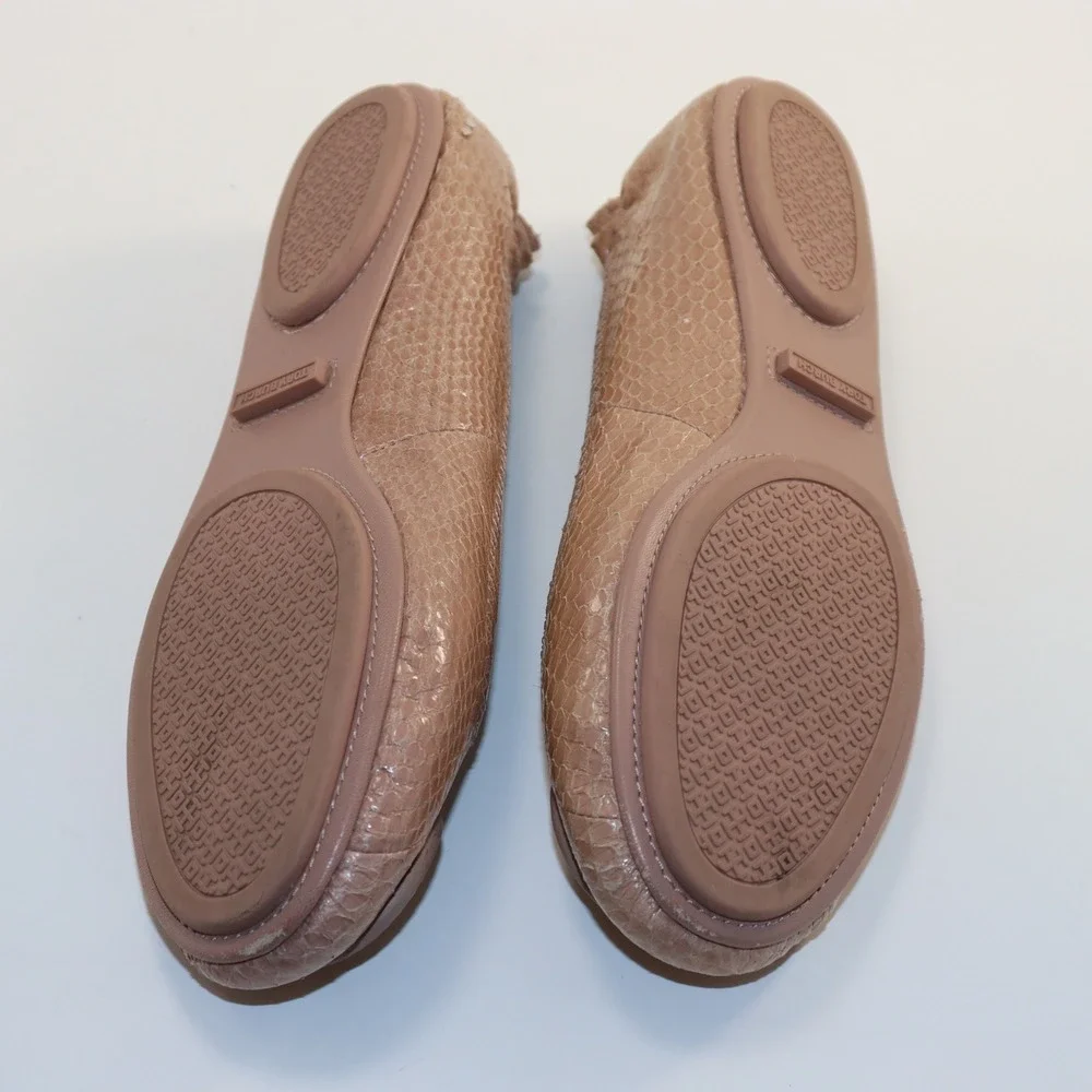 Tory Burch Minnie Ballet Flats Womens 6.5 Blush Pink Snakeskin‎ Embossed Leather